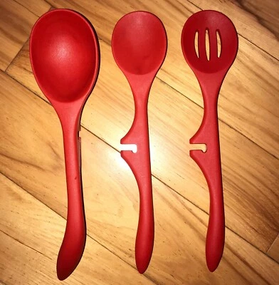Set of 3 Rachael Ray Lazy Spoon, Ladle & Slotted Spoon, Red, Silicone - Image 1 of 3
