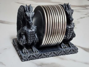 Medieval Dragons Guarding Coaster (Set Of 10 Stainless Steel Coasters) Gothic - Picture 1 of 15