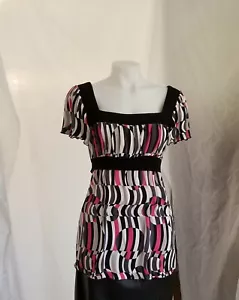 Shirt Tunic Blouse Dress ?  Belted Black Pink XL Gray Stripes Top Womens Scoop  - Picture 1 of 6