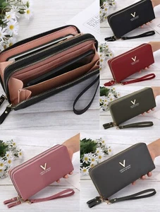 Women's Wallet Leather Zip Around Long Purse Credit Card Clutch Wristlet Handbag - Picture 1 of 17