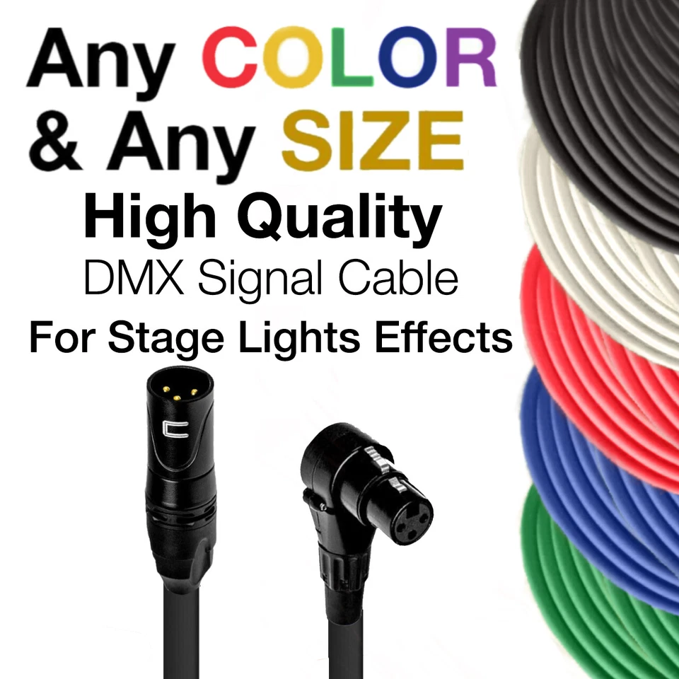 DMX Patch Cable 3-Pin XLR Male to Right Angle Female - 120 ohm DMX512 Data Cord - Image 1 of 4