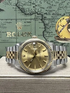 Mens Rolex Datejust Gold Stainless Steel Champagne Stick Dial 36mm Watch 1601 - Picture 1 of 5