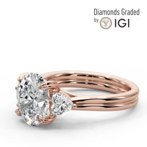 IGI Certified 3.00 CT Oval Diamond Engagement Ring E VS2 14k Rose Gold - Picture 1 of 12