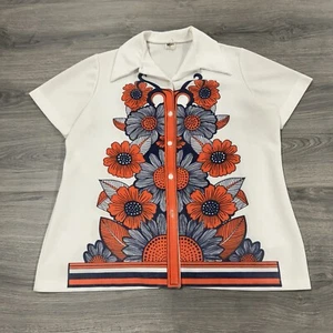 Vintage Psychedelic 1970's Button Up Collared Shirt Women's Large Floral Hippie - Picture 1 of 10