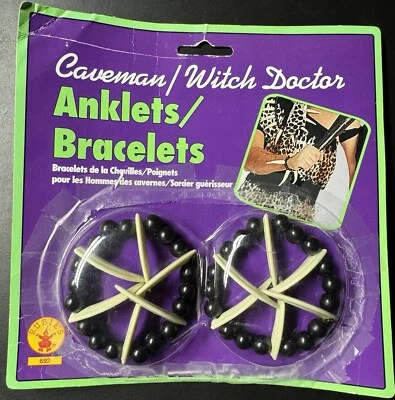 USED ONLY ONCE Caveman Rock Bone Witch Doctor Pair Of Anklets/Bracelets Costume - Image 1 of 4