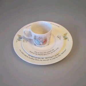 Beatrix Potter Peter Rabbit Nursery Plate Wedgwood Porcelain  3 Piece  Mug Dish  - Picture 1 of 10