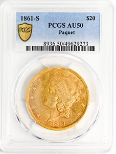 1861-S LIBERTY HEAD $20 PCGS AU 50 - Picture 1 of 4
