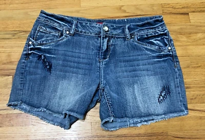 Pantalones de mezclilla vintage Y2k Bongo mamá cortos para mujer 1S azul 5 bolsillos dobladillo crudo Foto 1 de 4