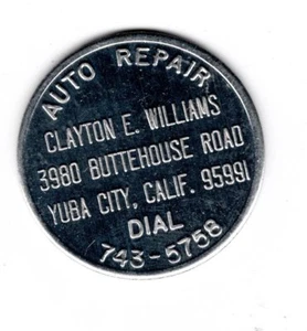 (pasteelers1)CA. Yuba City Clayton Williams Autoreparatur Alaun 50 cts im Handel - Bild 1 von 2