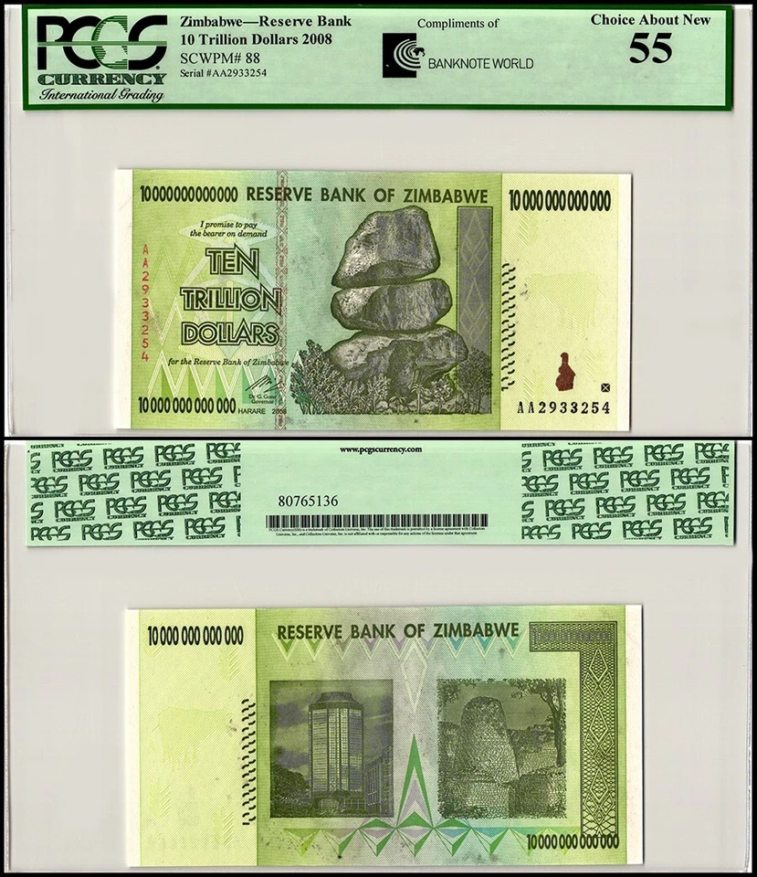 Zimbabwe 10 Trillion Dollars, 2008, Series AA, P-88, PCGS 55 - Image 1 of 1