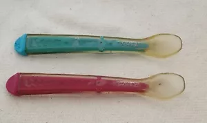 Cucharas espátula bebé Playskool vintage 1994 rosa + azul - Imagen 1 de 3