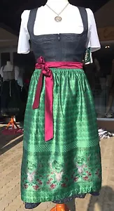 Designer Dirndl, Leinen, grün, dunkel, Gr. 36, grau anthrazit Hirsch, Wenger rot - Bild 1 von 5