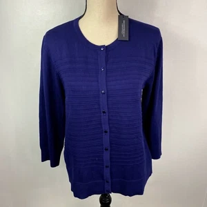 NWT Cable & Gauge Women’s Navy Blue Knit Cardigan Sweater sz L - Picture 1 of 10