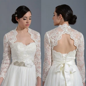 Wedding Dress Topper Jacket for Bride White Ivory Lace Long Sleeves Accessories  - Picture 1 of 13