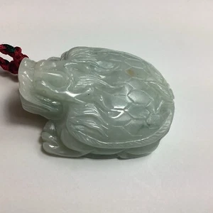 Light Tan Two Sided Jadeite Dragon Turtle Translucent Pendant - Picture 1 of 16