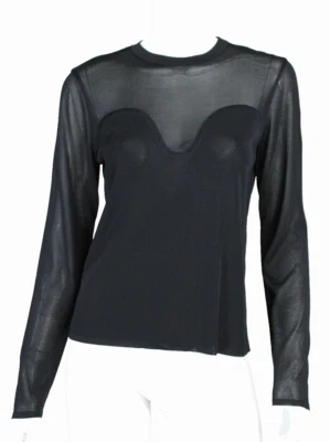 NINA RICCI $570 NUEVO CON ETIQUETAS Primavera 2024 Negro Panel Transparente Escote Corazón Tejido Top L Foto 1 de 4