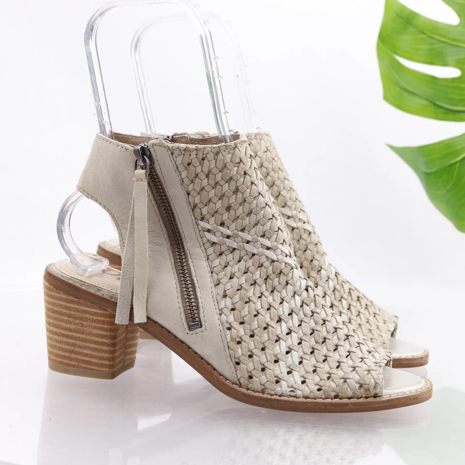 Sam Edelman Women's Cooper Sandal Size 8.5 Block Heel Bootie Gray Beige Woven - Image 1 of 4