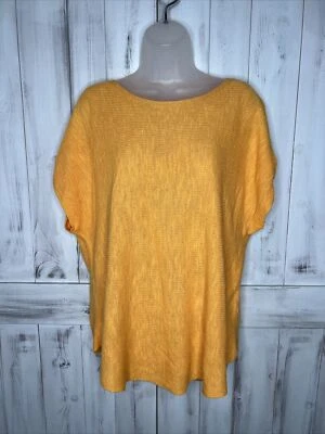 EILEEN FISHER CITRUS ORANGE ORGANIC LINEN COTTON LIGHTWEIGHT SUMMER SWEATER L - Image 1 of 4