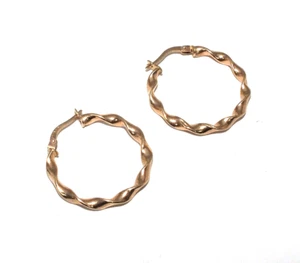 Ladies/womens 9ct yellow gold classic twisted ribbon design hoop earrings - Picture 1 of 8