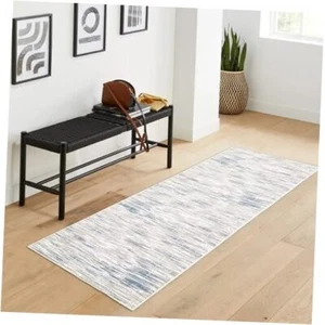 Hallway Runner Rug 2x6 Washable Runner Rug Modern Abstract 2' x 6' Grey/Blue - Picture 1 of 8