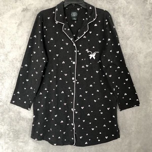 Laura Ashley Womens Extra Large XL Heart Print Pajama Top Black Sleep PJ Cotton - Picture 1 of 9