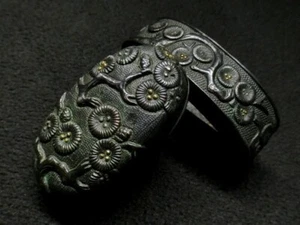 Espada FUCHIKASHIRA Katana Edo Aguja de Pino de Cobre Japonesa Antigua Estampada - Imagen 1 de 9