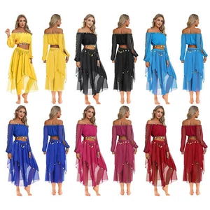 Womens Belly Dancing Festival Dancewear Carnival Crop Top With Skirts Lady Set - Picture 1 of 68
