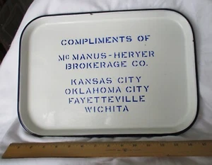 Vintage 1940's Rare Enamel Advertising Tray - McManus Heryer Brokerage Co. - Picture 1 of 20