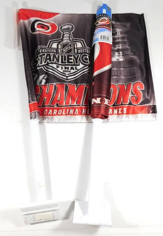 (2) 2006 Stanley Cup Champions Carolina Hurricanes Clip-On Car Window Flags Cover