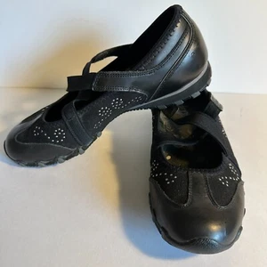 Skechers Active Biker Get Up Leather Beaded Net Mary Jane Flats Size 7.5 M Black - Picture 1 of 16