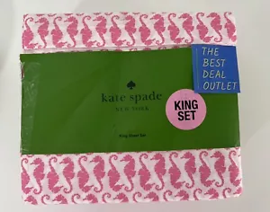 NIP Kate Spade King Sheet Set 4 PCS 100% Cotton Percale Pink Sea Horse - Picture 1 of 3