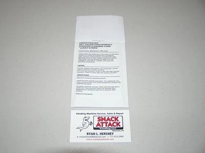 MARS MEI, COINCO, MAKA, CONLUX, (1) BILL VALIDATOR READER CLEANING CARD