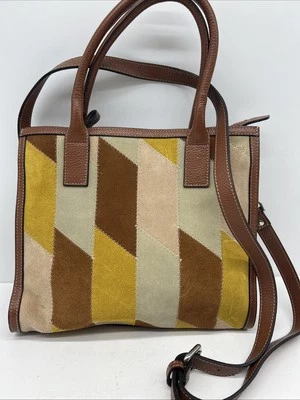 De Colección Claudia Firenza Cartera 100% Cuero Gamuza Retazos Bolso de Mano X Marrón Boho Foto 1 de 4