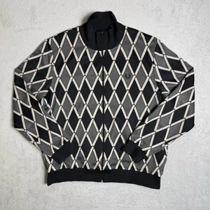 Fred Perry Sportswear Rare Vintage Black Grey Argyle Check Track Jacket Mens 2XL - Picture 1 of 10