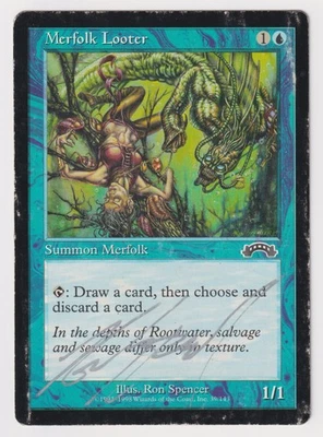 Silver Signed Merfolk Looter HP/DMG Exodus Artist Ron Spencer 1998 MTG Magic EDH - Image 1 of 2