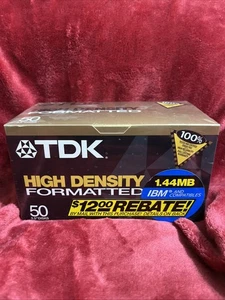 New Sealed Old Stock TDK 1.44MB High Density 3.5" Floppy Disk 50 Pack IBM - Picture 1 of 5