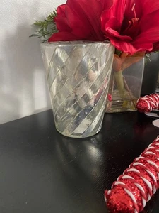 NEW Pottery Barn Mercury Glass Candle Holder Candy Cane Silver Hurricane Large - Picture 1 of 7