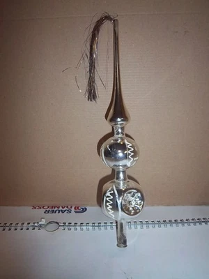 Deko Weihnachten Christbaumspitze silber 29 cm Mundgeblasen - Bild 1 von 3