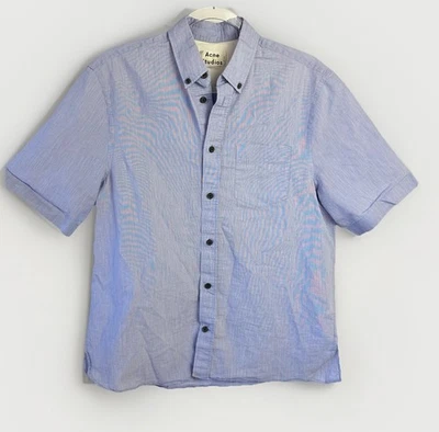Camisa masculina manga curta Acne Studios 48 azul mistura de algodão $290 FN-MN-SHIR000178 - Imagem 1 de 4
