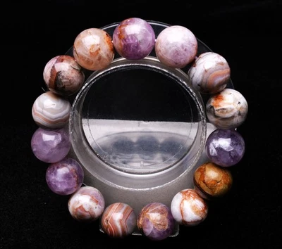Brazalete Brazalete 14,5 mm Natural Sueño Púrpura Amatista y Cristal Ágata Hecho a Mano Foto 1 de 4
