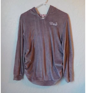 Feathers Maternity Pink Velour Hoodie Women size Medium Ruched Sides "Blessed" - Picture 1 of 8