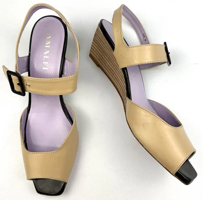 Amalfi Italy Sandals Women’s 10 N Wedge Full Leather - Image 1 of 4