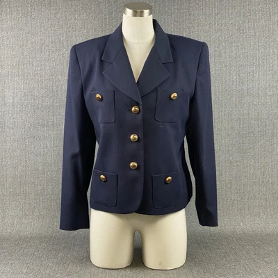 Top de negocios de manga larga con botones azul oscuro Petite Sophisticate de colección talla: 8 Foto 1 de 4