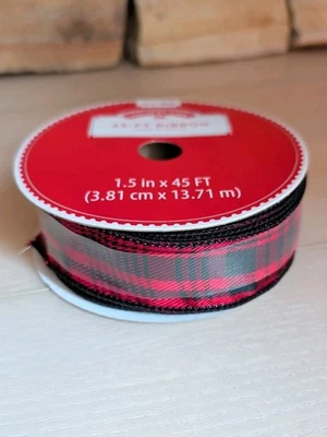 Holiday Time Plaid Christmas Ribbon Wired 1.5" X 45 Feet NEW - Image 1 of 4