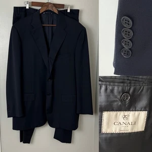 Canali Mens Solid Navy Blue Wool Suit 48R Italy Wool Cupro Office Classic EUC - Picture 1 of 20