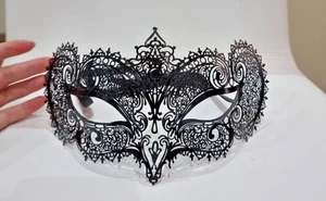 Luna Veneziana Masquerade Mask Venetian Black Womens Lightweight Metal - Picture 1 of 4