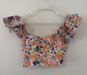 Amanda Uprichard Revolve Mackey Cropped Top Floral Rüschenärmel Medium - Bild 1 von 8
