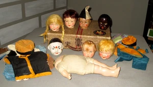 1921-ANTIKES FAMLEE PUPPE SET-7-KOMPOSITION SCHRAUBKÖPFE-STOFFPUPPENKÖRPER-SELTEN - Bild 1 von 24