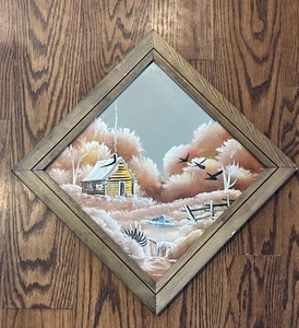 Pintura original sobre espejo marco de madera cabina por un arroyo firmado y fechado 1992 - Imagen 1 de 19