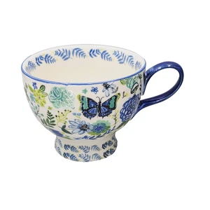 Anthropologie Butterfly and Petal Blue Floral Coffee Mug by Jennifer Orion Lewis - Picture 1 of 7
